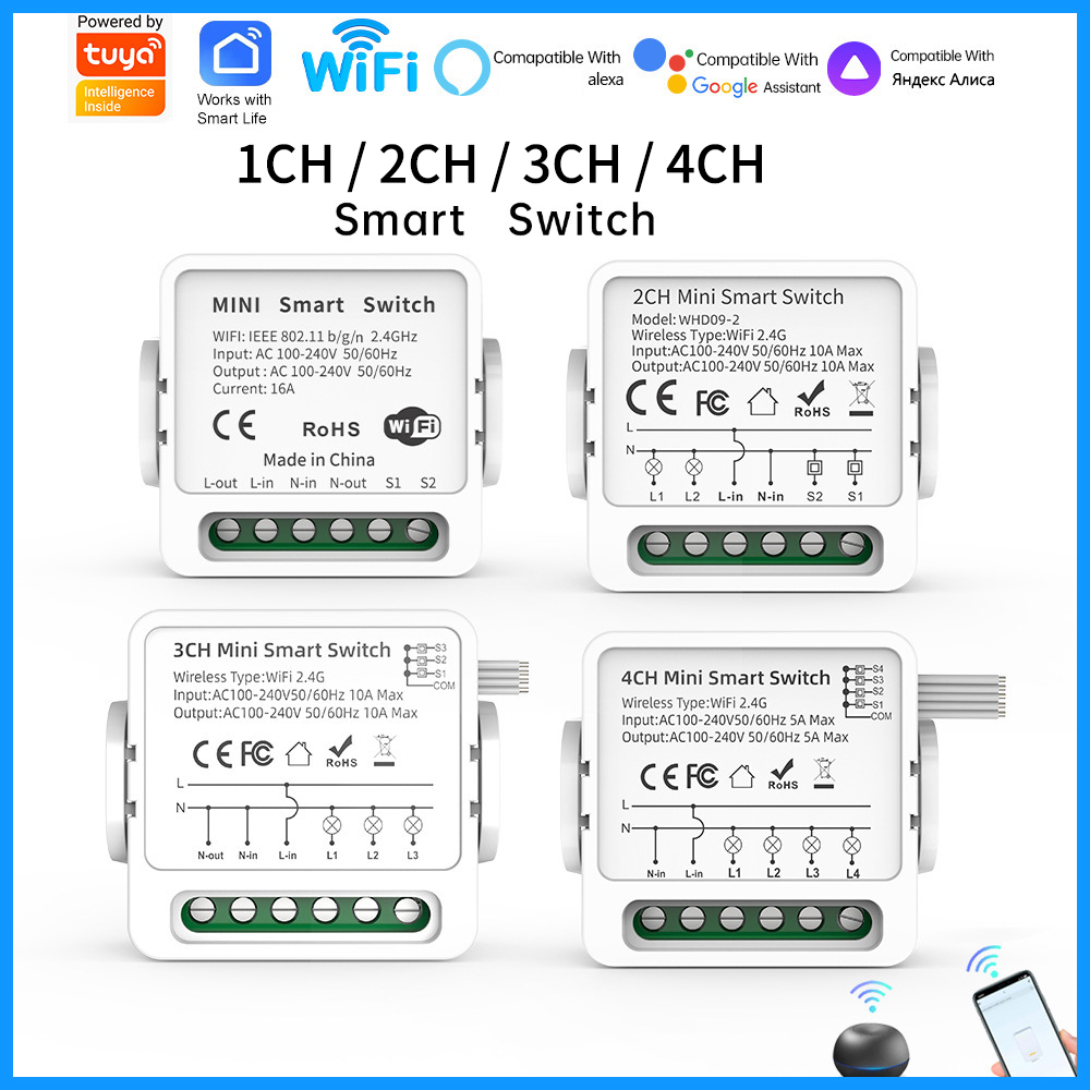 Smart Home Google Assistant - Tuya WiFi Smart Switch 1/2/3/4 Gang